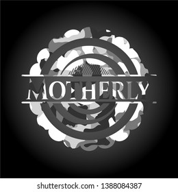 Motherly grey camo emblem. Vector Illustration.