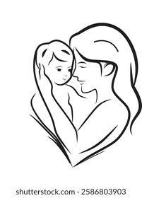 Motherly Love Tender Embrace Baby Infant Childcare Protection Family Bonding Heart Shape Sketch Drawing Art	