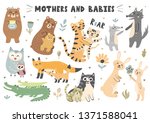 Mothers and babies animals collection. Cute vector elements for your design