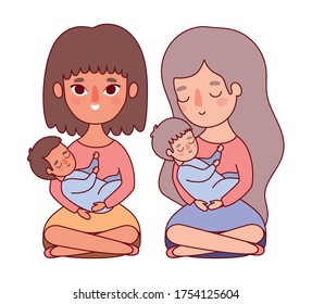 Mothers with babies design, Family relationship and generation theme Vector illustration