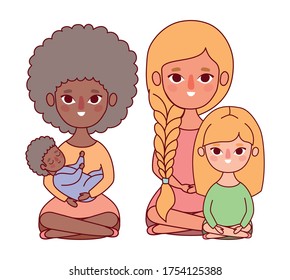Mothers with baby and daughter design, Family relationship and generation theme Vector illustration