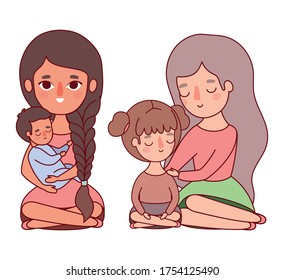 Mothers with baby and daughter design, Family relationship and generation theme Vector illustration