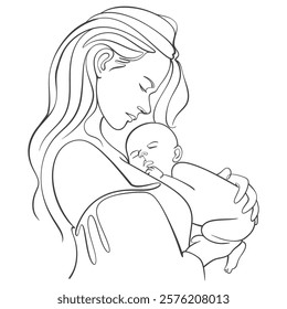 Mothers and baby line art illstration, mother day celebration background	