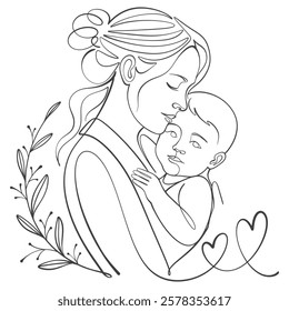 Mothers and baby line art illstration, mother day celebration background