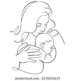 Mothers and baby line art illstration, mother day celebration background