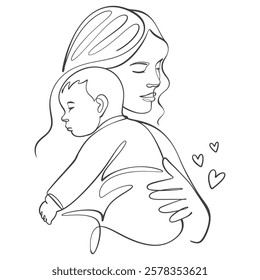 Mothers and baby line art illstration, mother day celebration background