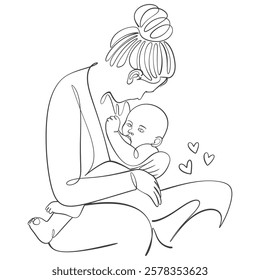 Mothers and baby line art illstration, mother day celebration background