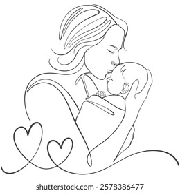 Mothers and baby line art illstration, mother day celebration background