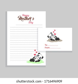 mother's and baby panda card template for mothers day