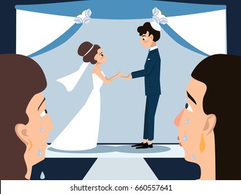 mothers crying at jewish wedding ceremony vector cartoon