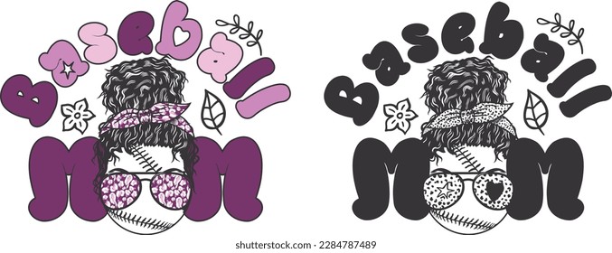 mothers day 2023 Baseball Mom Messy Bun Hair with pink theme Leopard skin good for any print on demand project svg