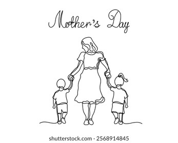 Mother's day. Abstract family,mother and children. continuous single line art hand drawing sketch