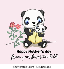 mothers day animal cartoon panda for card and anything