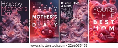Mother's Day. Antique statue of mother and child. Set of vector illustrations. Typography poster design and vectorized 3D illustrations on the background.