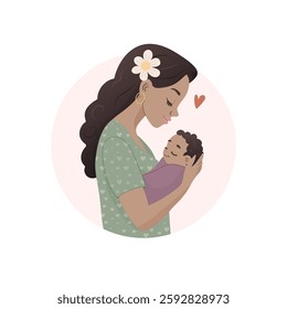  Mother's Day Art  black  Mom Holding Newborn Baby with Love