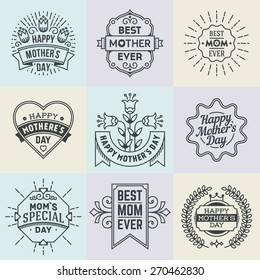 Mother`s Day. Assorted retro design insignias logotypes set. Vector vintage elements.