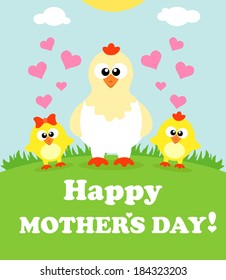 Mother's day background card with chickens