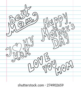Mothers day background with different doodle messages, design element