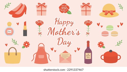 Mother's Day background frame, thumbnail and title logo. Carnations and roses decorations, cute vector illustration.