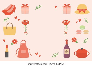 Mother's Day background frame, thumbnail and title logo. Carnation flower decoration, cute vector illustration.