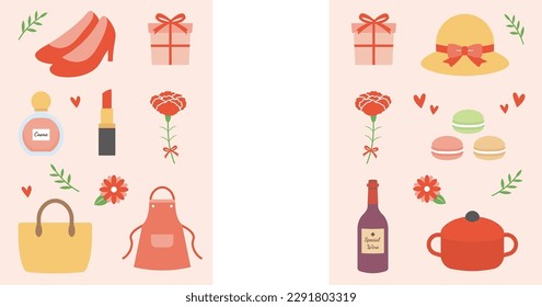 Mother's Day background frame, thumbnail and title logo. Carnation flower decoration, cute vector illustration.