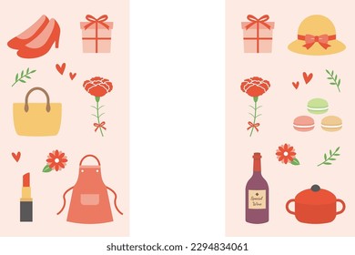 Mother's Day background frame, thumbnail and title logo. Carnation flower decoration, cute vector illustration.