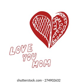 Mothers day background with Love You Mom words and abstract heart, design element