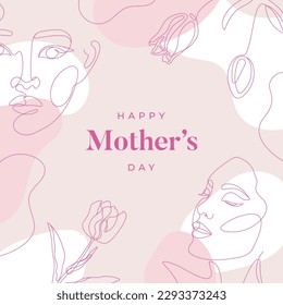 Mother's Day background. Minimal boho and line art composition. Vector illustration.