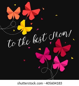 Mothers Day background with paper butterfly. Vector illustration.