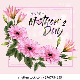 Mother's Day background with a pink beautiful flowers. Vector.