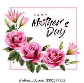 Mother's Day background with a pink beautiful flowers. Vector.