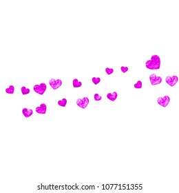 Mother's day background with pink glitter confetti. Isolated heart symbol in rose color. Postcard for mother's day. Love theme for gift coupons, vouchers, ads, events. Women holiday template