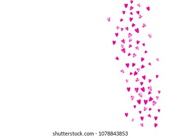 Mother's day background with pink glitter confetti. Isolated heart symbol in rose color. Postcard for mother's day. Love theme for special business offer, banner, flyer. Women holiday template