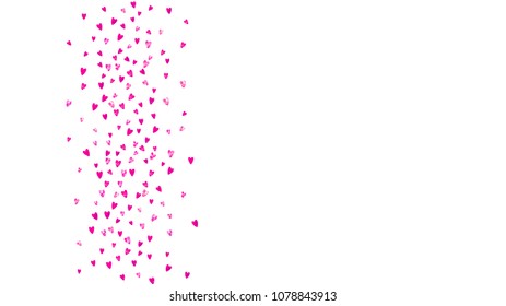 Mother's day background with pink glitter confetti. Isolated heart symbol in rose color. Postcard for mother's day. Love theme for gift coupons, vouchers, ads, events. Women holiday template