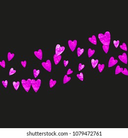 Mothers day background with pink glitter confetti. Isolated heart symbol in rose color.  Postcard for mothers day background. Love theme for party invite, retail offer and ad. Women holiday design