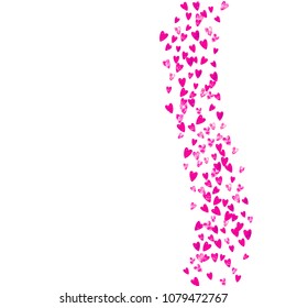 Mother's day background with pink glitter confetti. Isolated heart symbol in rose color. Postcard for mother's day background. Love theme for voucher, special business banner. Women holiday