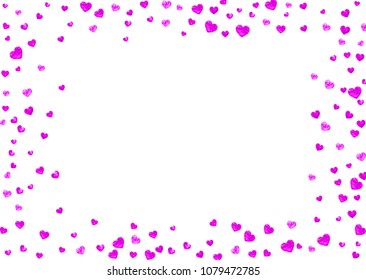 Mothers day background with pink glitter confetti. Isolated heart symbol in rose color.  Postcard for mothers day background. Love theme for poster, gift certificate, banner. Women holiday design