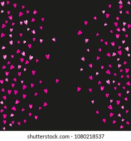 Mothers day background with pink glitter confetti. Isolated heart symbol in rose color.  Postcard for mothers day background. Love theme for voucher, special business banner. Women holiday design