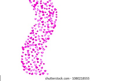 Mother's day background with pink glitter confetti. Isolated heart symbol in rose color. Postcard for mother's day background. Love theme for flyer, special business offer, promo. Women holiday