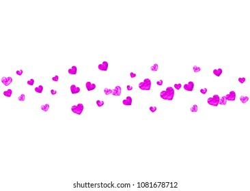 Mother's day background with pink glitter confetti. Isolated heart symbol in rose color. Postcard for mother's day background. Love theme for poster, gift certificate, banner. Women holiday