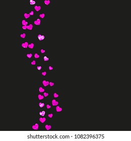Mother's day background with pink glitter confetti. Isolated heart symbol in rose color. Postcard for mother's day background. Love theme for poster, gift certificate, banner. Women holiday