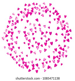 Mothers day background with pink glitter confetti. Isolated heart symbol in rose color.  Postcard for mothers day background. Love theme for voucher, special business banner. Women holiday design