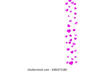 Mother's day background with pink glitter confetti. Isolated heart symbol in rose color. Postcard for mother's day background. Love theme for flyer, special business offer, promo. Women holiday