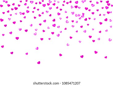 Mothers day background with pink glitter confetti. Isolated heart symbol in rose color.  Postcard for mothers day background. Love theme for party invite, retail offer and ad. Women holiday design