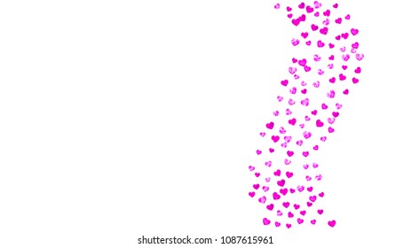 Mother's day background with pink glitter confetti. Isolated heart symbol in rose color. Postcard for mother's day. Love theme for voucher, special business banner. Women holiday template