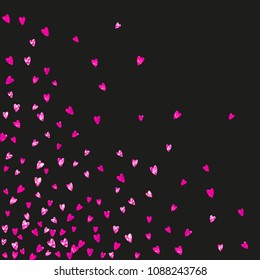 Mothers day background with pink glitter confetti. Isolated heart symbol in rose color.  Postcard for mothers day background. Love theme for special business offer, banner, flyer. Women holiday design