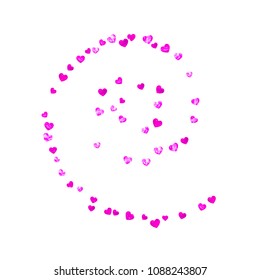 Mother's day background with pink glitter confetti. Isolated heart symbol in rose color. Postcard for mother's day background. Love theme for voucher, special business banner. Women holiday