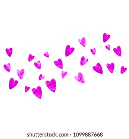 Mother's day background with pink glitter confetti. Isolated heart symbol in rose color. Postcard for mother's day. Love theme for special business offer, banner, flyer. Women holiday template