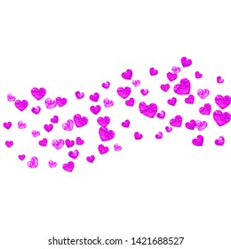 Mother's day background with pink glitter confetti. Isolated heart symbol in rose color. Postcard for mother's day. Love theme for voucher, special business banner. Women holiday template