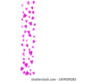Mothers day background with pink glitter confetti. Isolated heart symbol in rose color. Postcard for mothers day background. Love theme for voucher, special business banner. Women holiday design